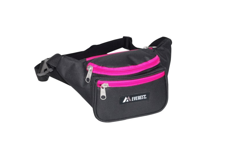 An Everest waist back in black with hot pink zipper accents. 