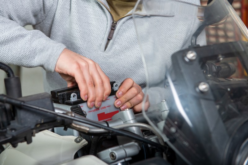 An installation of the motorbike battery