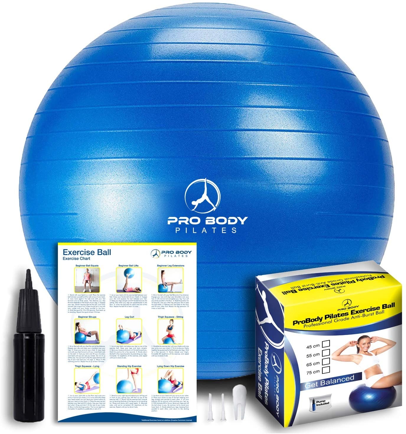 ProBody Pilates Exercise Ball - Professional Grade Anti-Burst Fitness, Balance Ball