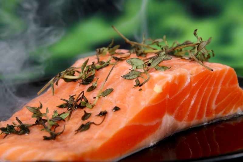 salmon fillet with herbs.