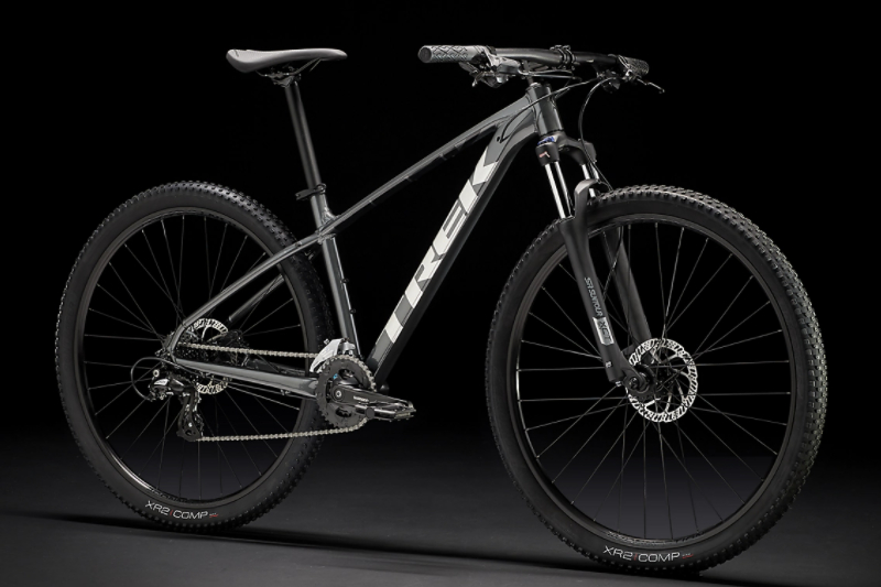 Trek Marlin 5 Gen 2 mountain bike on a black studio background.