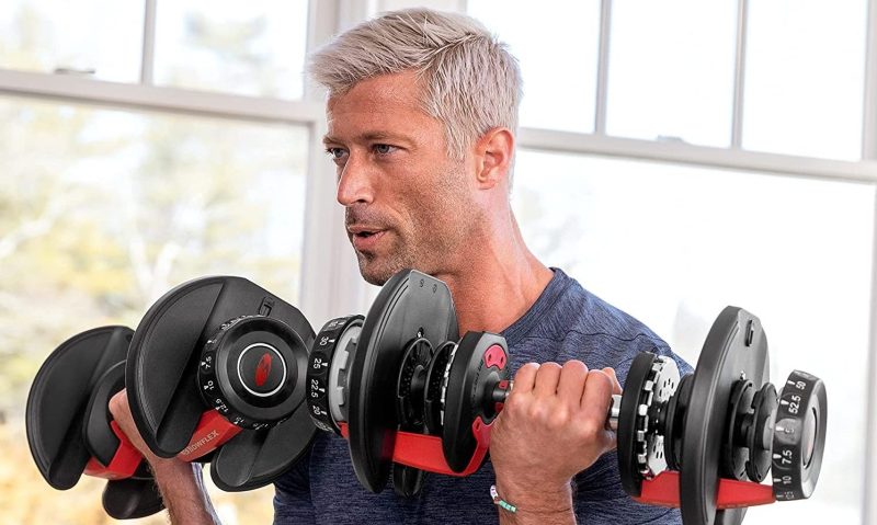 Bowflex SelectTech Dumbbells in use for bicep curls