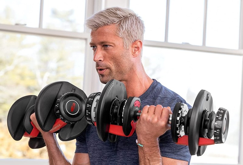 Bowflex SelectTech Dumbbells in use for bicep curls