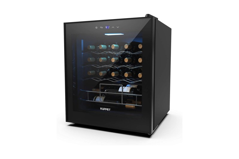 Wine bottles inside the Kuppet 19-Bottle Wine Cooler.
