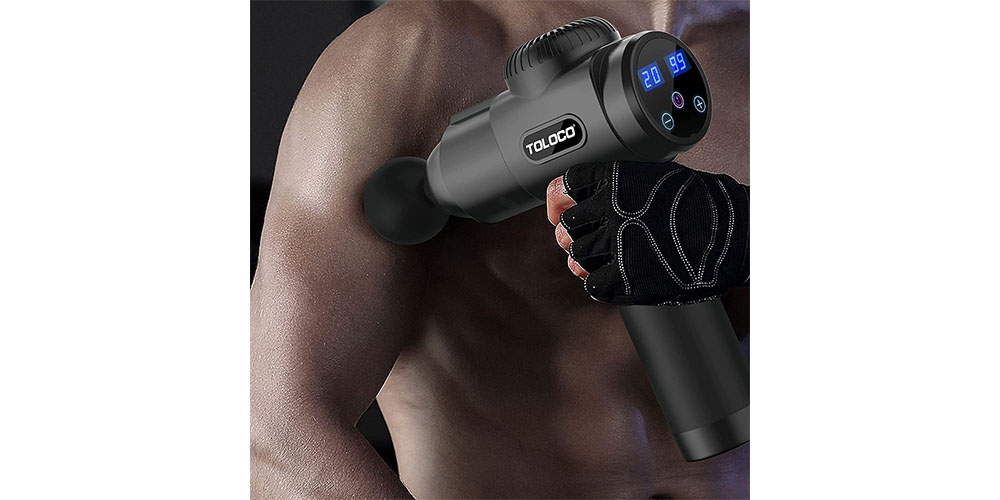 Toloco Massage Gun being used on a man's arm.