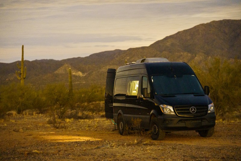 A converted Sprinter campervan at the Hummingbird Springs Wilderness Area.
