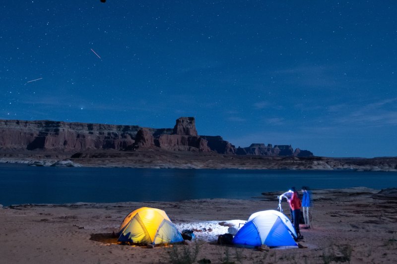 Camping at night with the best outdoor gear.