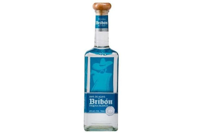 Bribon Blanco Tequila bottle on white background.