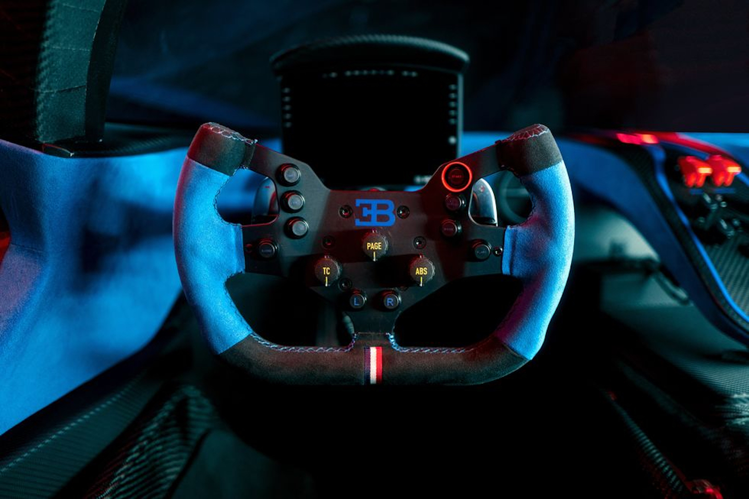 Bugatti Bolide Concept steering wheel close up.