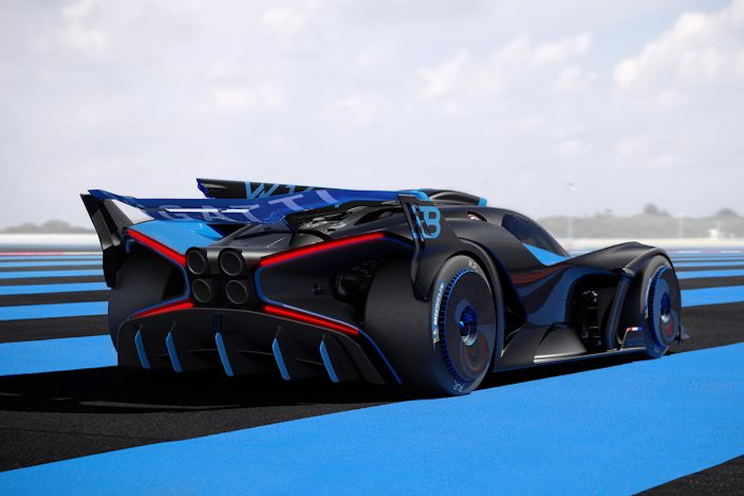 Bugatti Bolide Concept on track from back right corner.