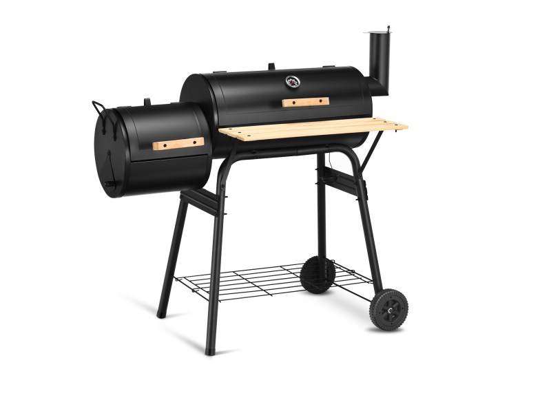 Costway Outdoor Grill with Offset Smoker all closed on white background.
