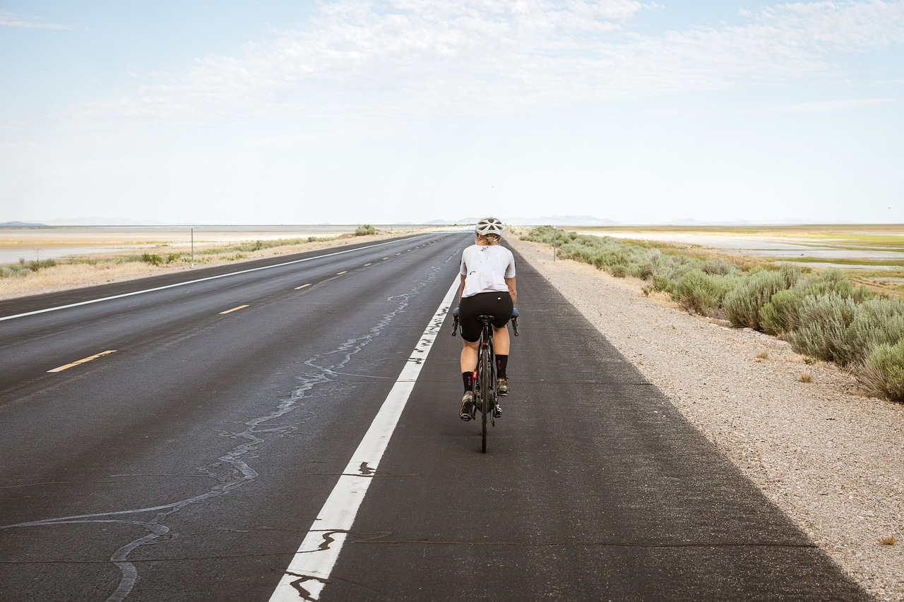 Sole cyclist on an open road