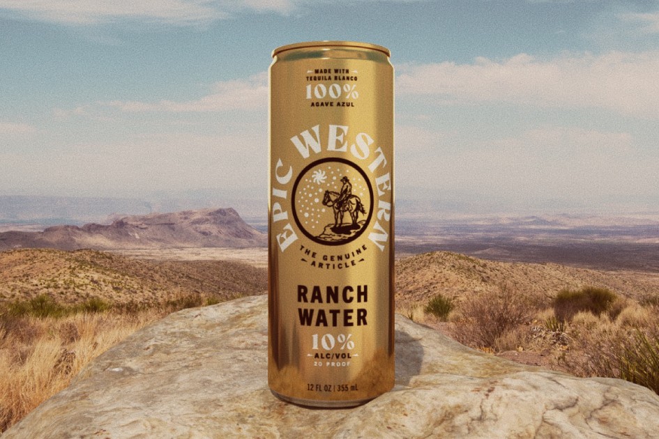 Epic Western Ranch Water can and southwest scene.