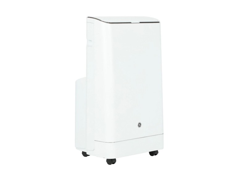 Side view of GE's Portable AC Unit on white background.