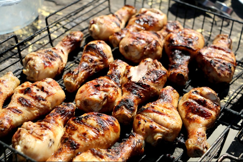 Pieces of grilled chicken.
