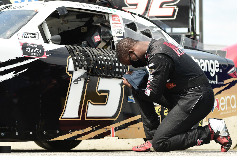 NASCAR Xfinity Series racer Jesse Iwuji Takes a Moment for Prayer Before an Aug. 2020 Race