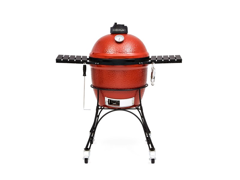 The Kamado Joe Classic Grill with side shelves set up and ready to cook.