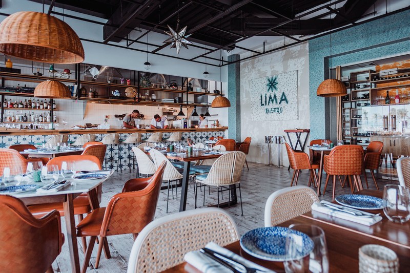 Dining room of Peruvian restaurant Lima Bistro in Aruba. 