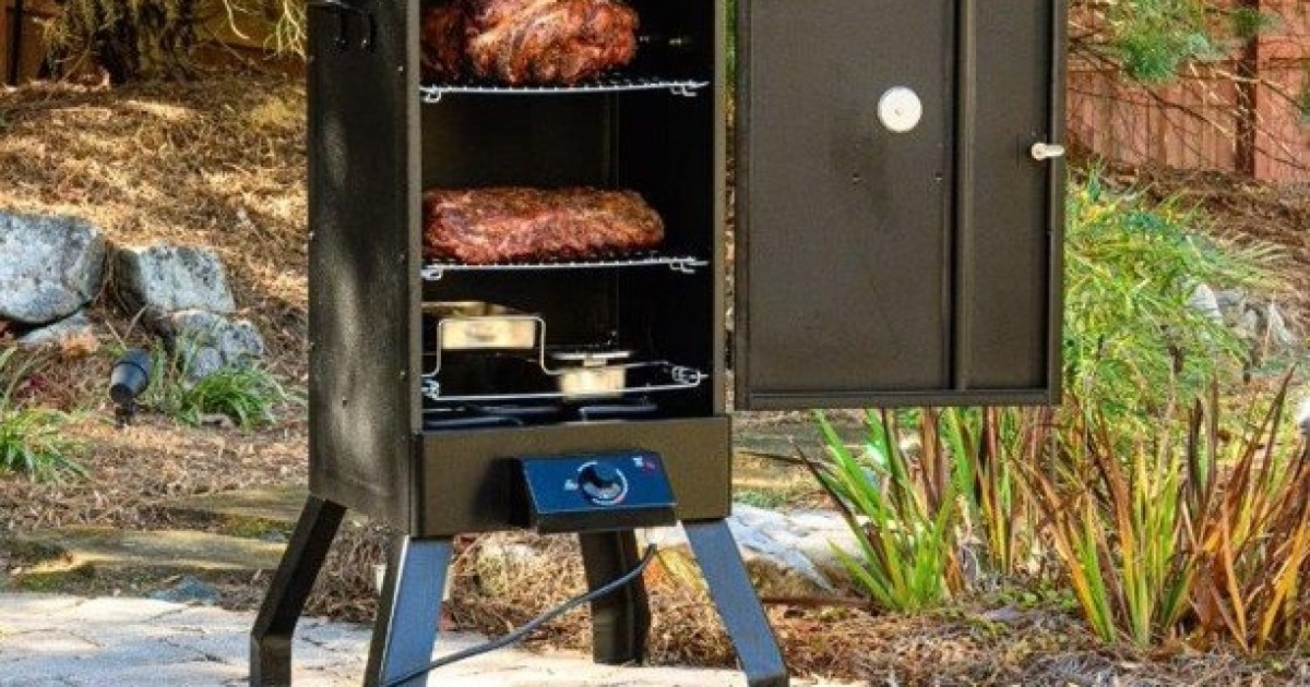 Black Analog Electric Smoker Outdoor Cooking Barbecue BBQ Roaster