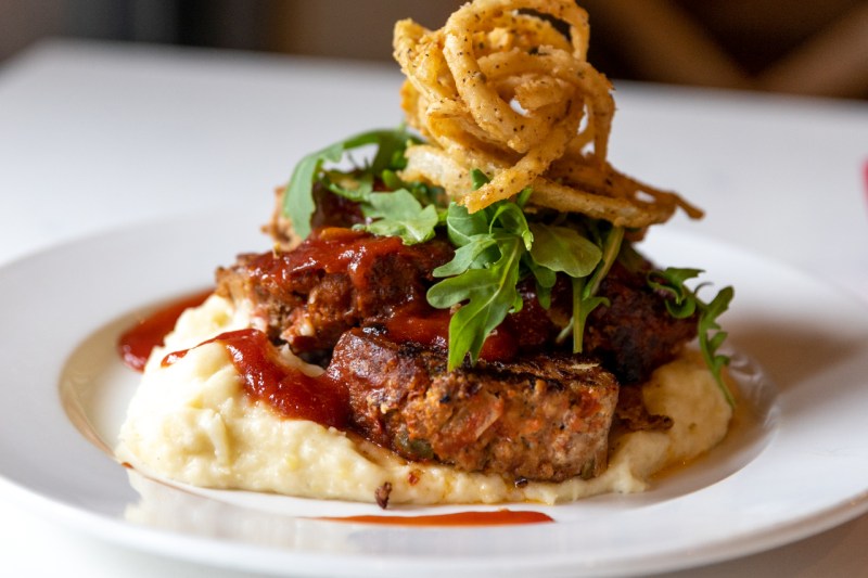 Meatloaf, Garlic Mashed Potatoes & Crispy Onion Straws from Joy's Cafe in Atlanta