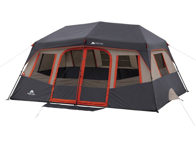 Ozark Trail 10-Person Instant Camping Tent set up on white background.