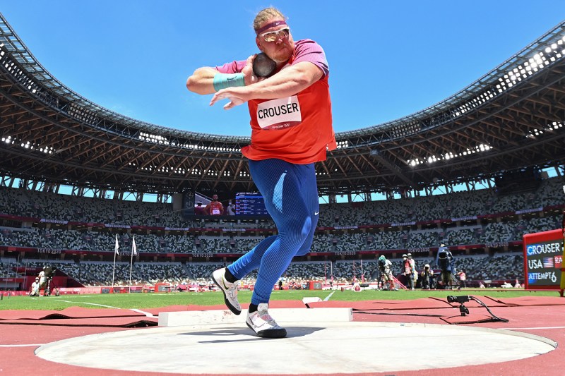 USA's Ryan Crouser competes in the men's shot put final during the Tokyo 2020 Olympic Games at the Olympic stadium in Tokyo on August 5, 2021.