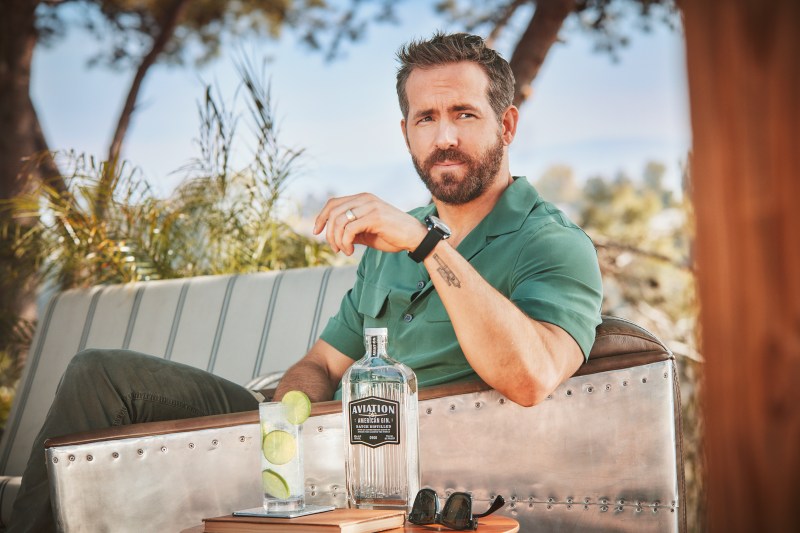Ryan Reynolds with his Aviation Gin.