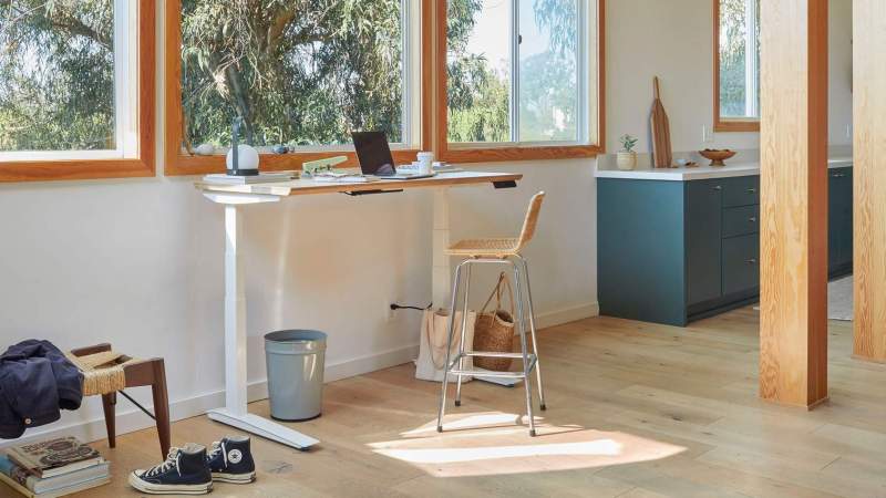 The standing desk with OLED handset.