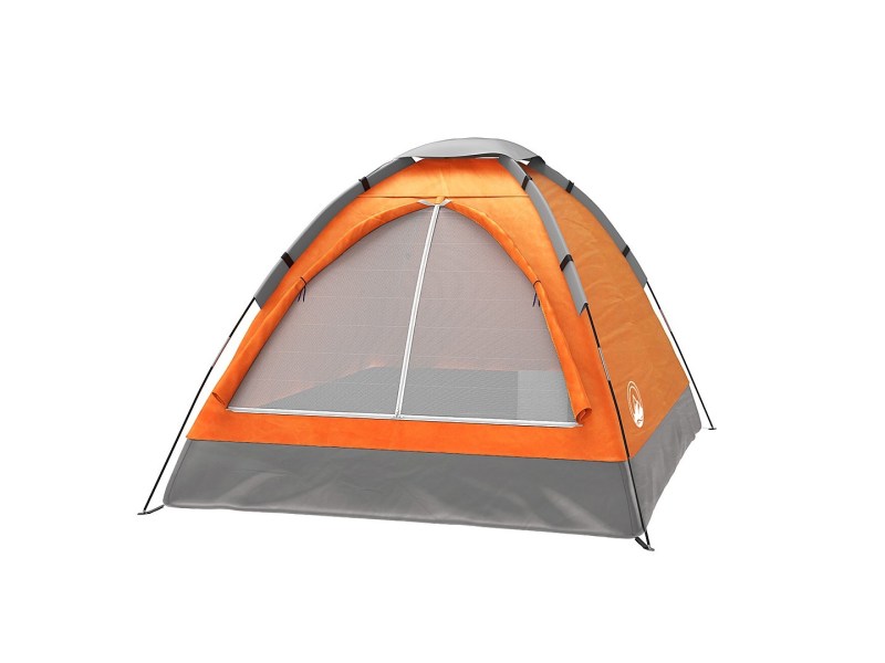 Wakeman 2 person dome tent in orange set up on white background.