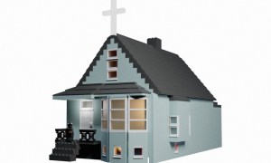 Canadian graphic artist Patrikas Samulevicius' Donda LEGO house, complete with 'Ye on the porch steps.