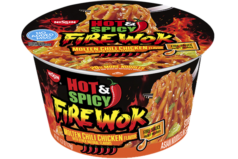 Nissin's new Hot & Spicy Fire Wok in Molten Chili Chicken flavor.
