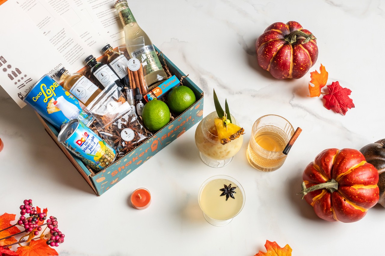 Shaker & Spoon Cocktail Club Mezcal box on table.