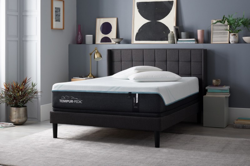 A Tempur-ProAdapt on a gray bed frame in a bedroom.