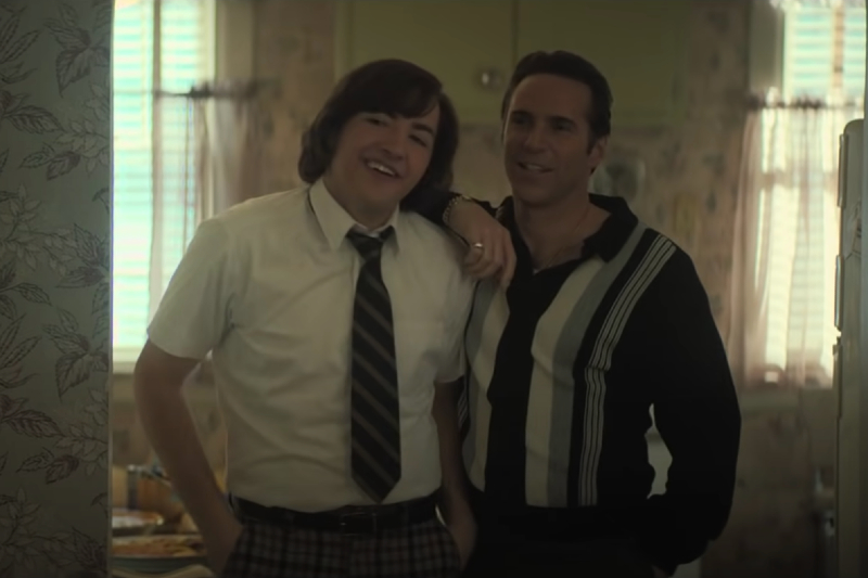 Michael Gandolfini as the teenage Tony Soprano and Alessandro Nivola as Dickie Moltisanti in 'The Many Saints of Newark.'