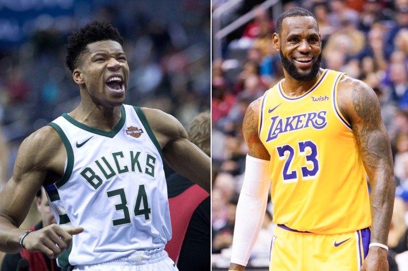 Giannis Antetokounmpo (left) and LeBron James, riding high as 2021-2022 title contenders.