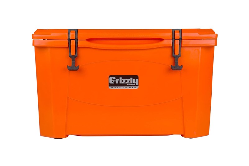 An orange Grizzly 60 Cooler.