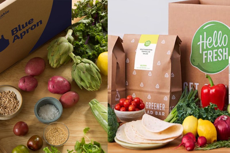 blue apron ingredients along side hellofresh ingredients.