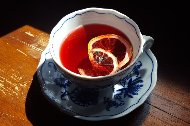 Hibiscus tea in a cup.