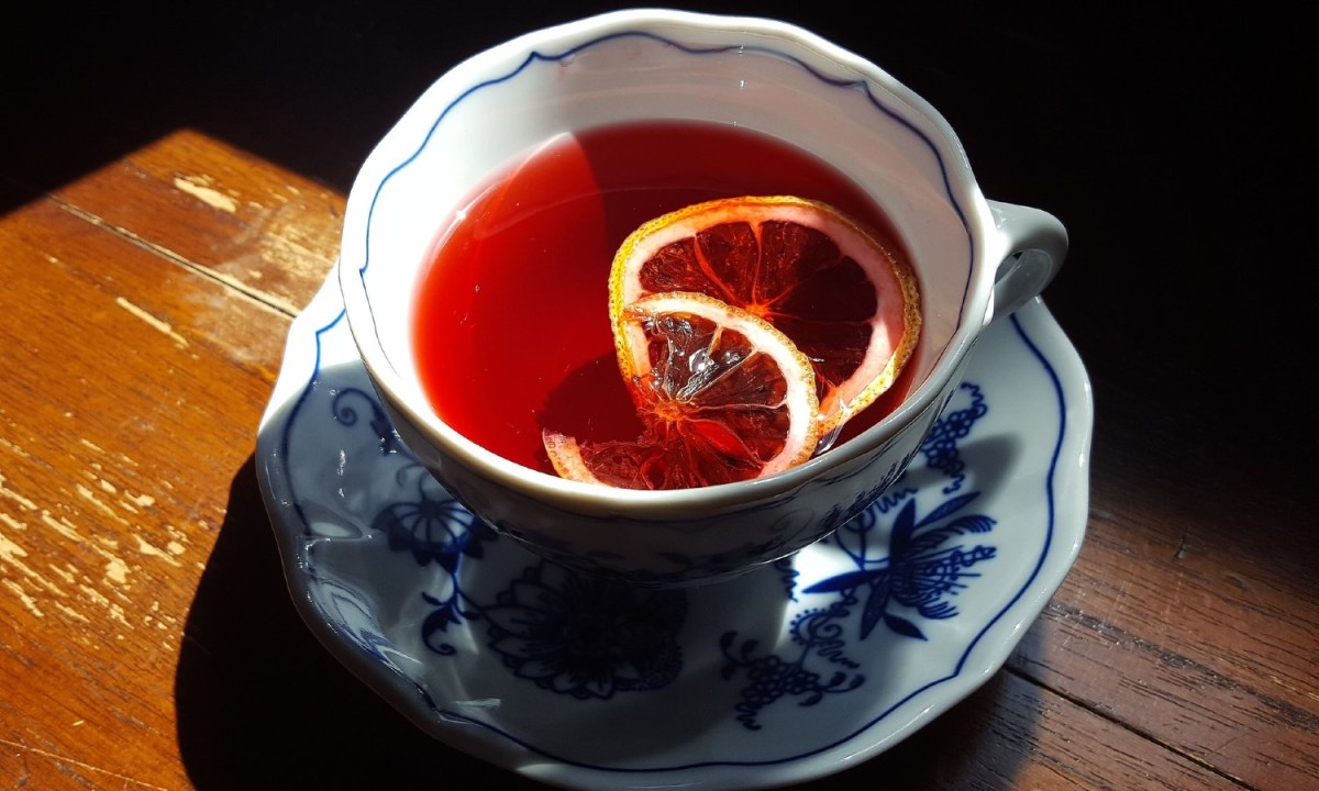Hibiscus tea in a cup.
