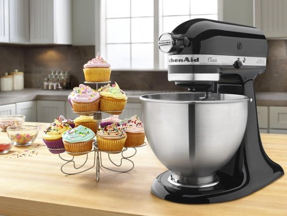 KitchenAid Onyx 4.5 Quart Stand mixer on counter.