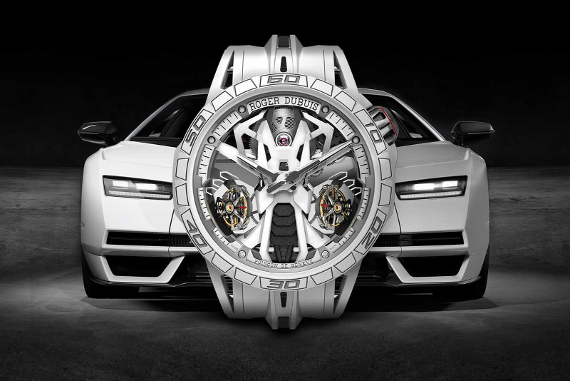 The Roger Dubuis 47mm Excalibur Spider Countach DT/X watch was inspired by its namesake car.