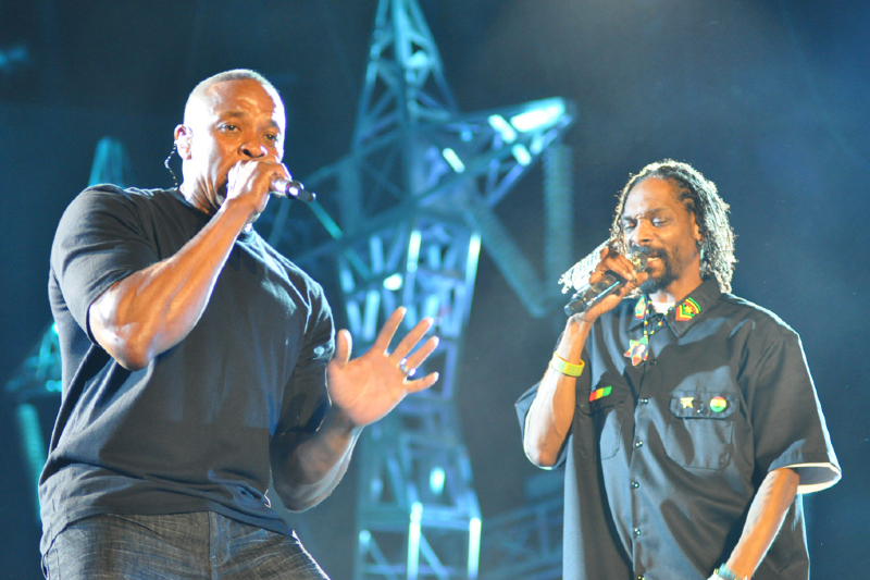 Snoop Dogg and Dr. Dre performing at Coachella, April 22, 2012.