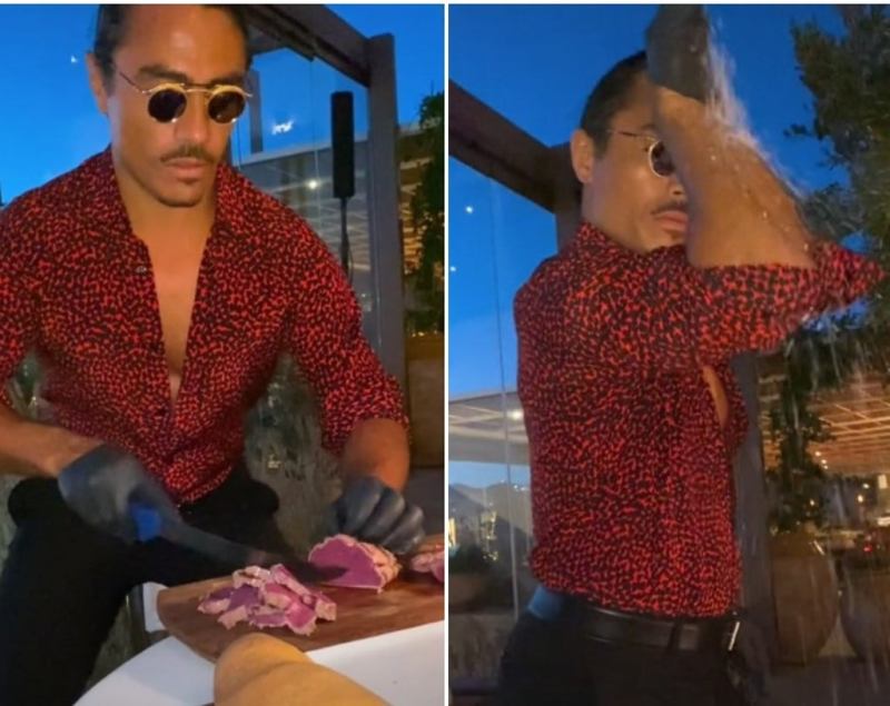 Salt Bae serves up an approximately $830 steak at the chef's new Nusr-Et Steakhouse in London.