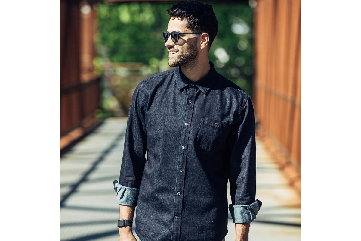 Man wearing a Merino wool shirt.