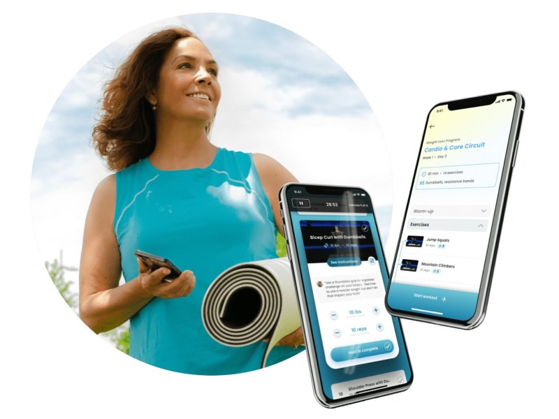 Flexit connected training with mobile app UI showing.