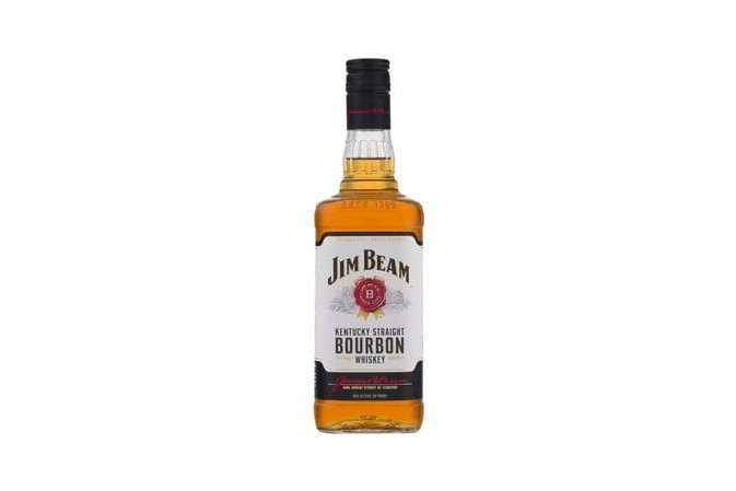 A bottle of Jim Beam on white background.