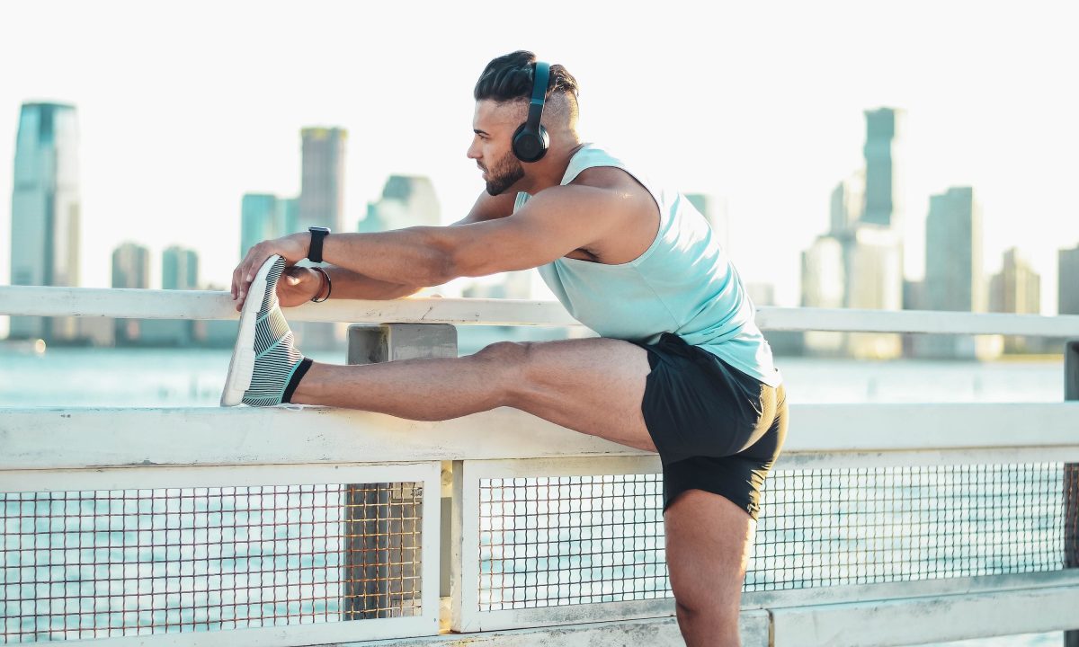 Man stretching his hamstrings