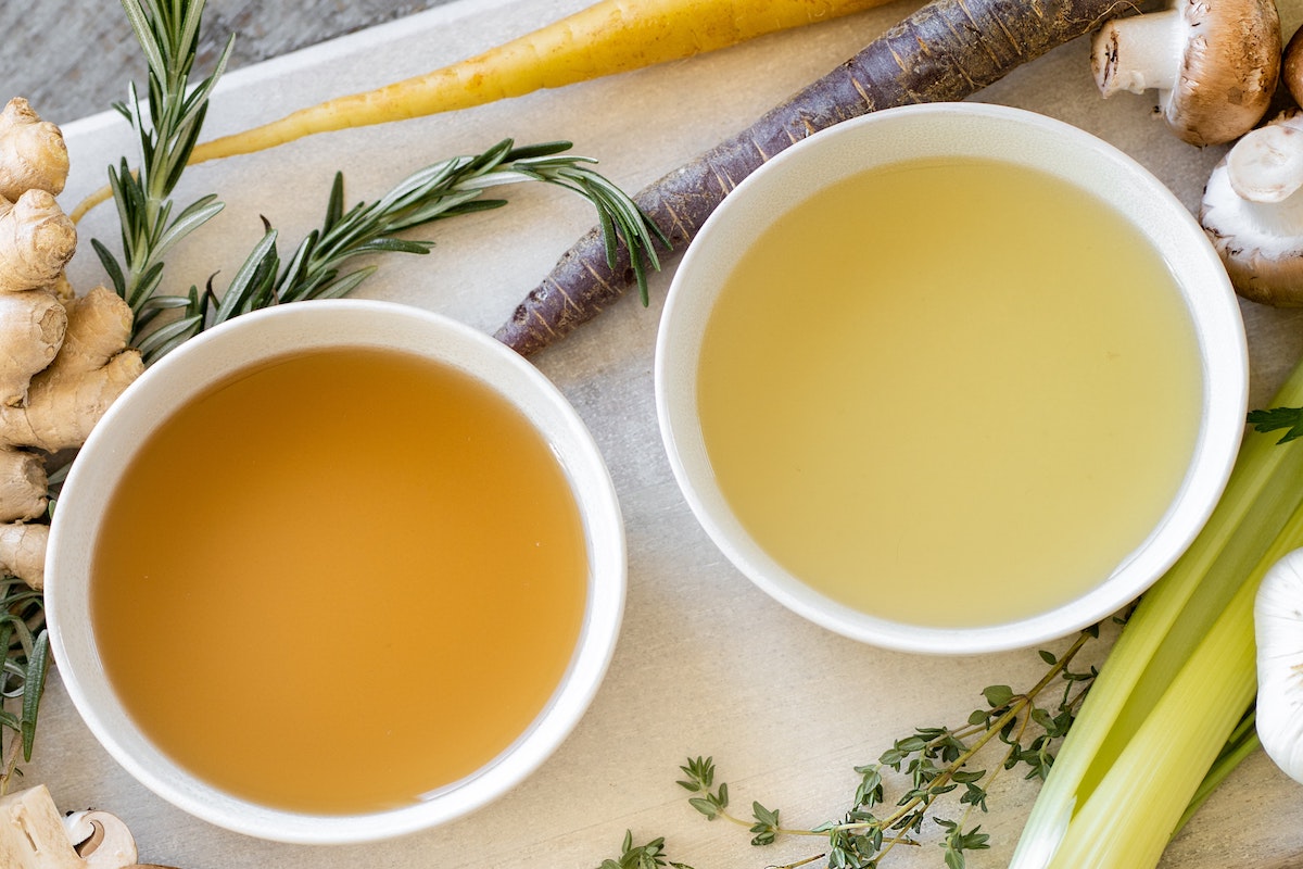 Two bowls of bone broth.