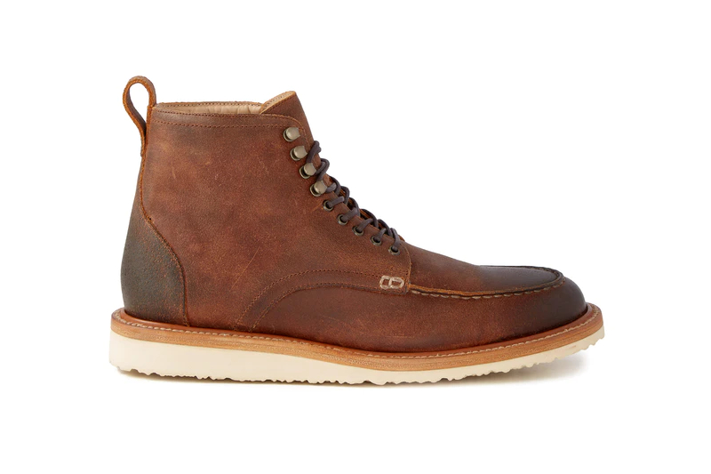 Rugged moc toe boots for men.