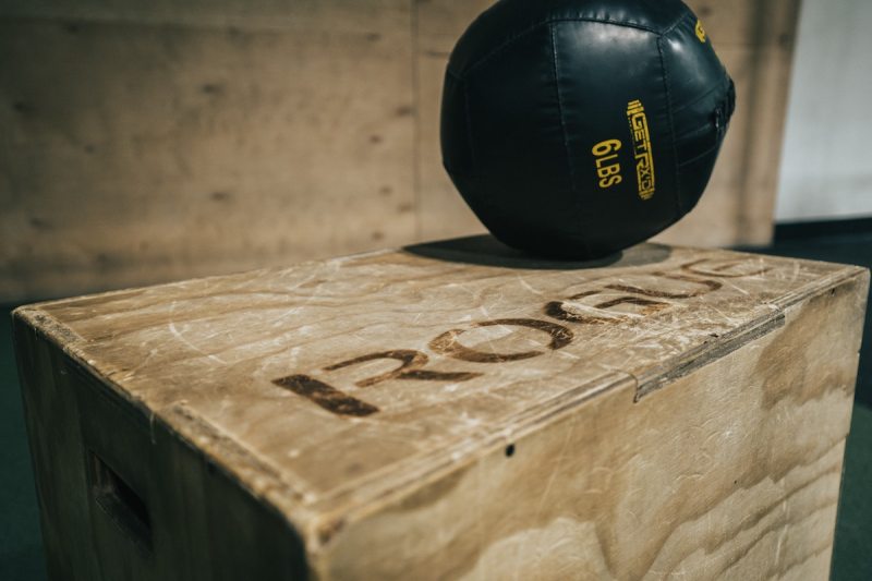 medicine ball on a box.